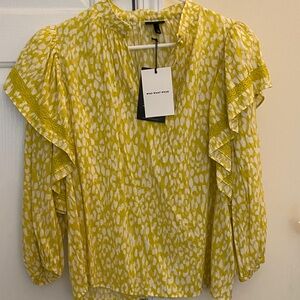 Who What Wear Yellow and White Patterned Blouse
